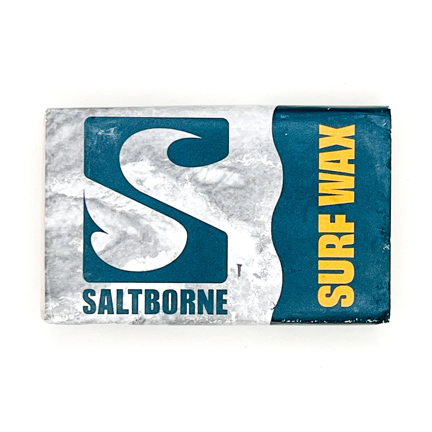 Saltborne surf wax packaging with a blue and white design on a white background